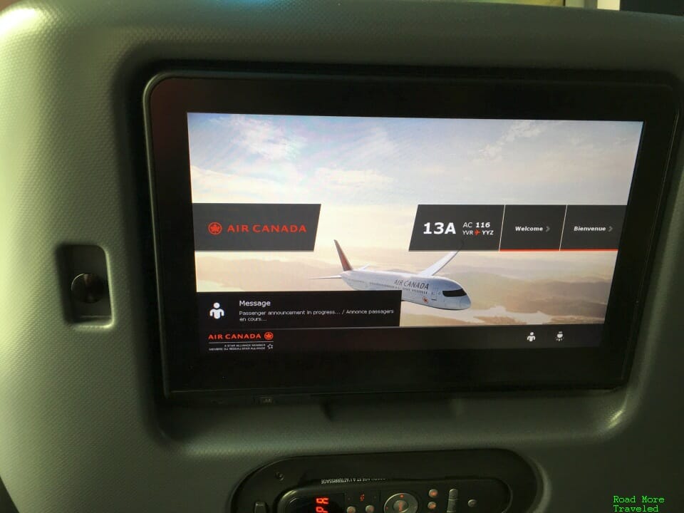 Air Canada B787-9 Premium Economy - in-seat screen