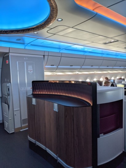 a desk in an airplane