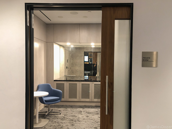 a room with a glass door