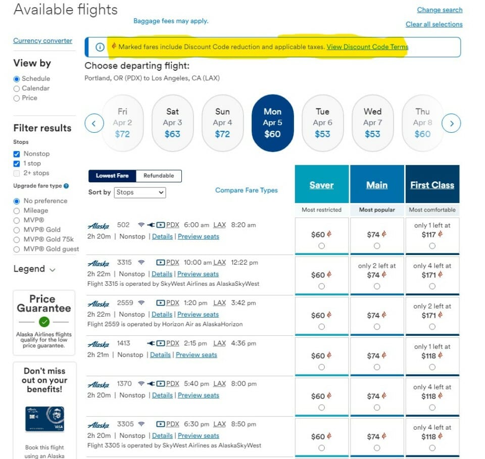 a screenshot of a flight schedule