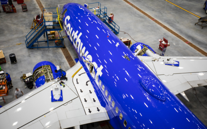 an airplane in a factory