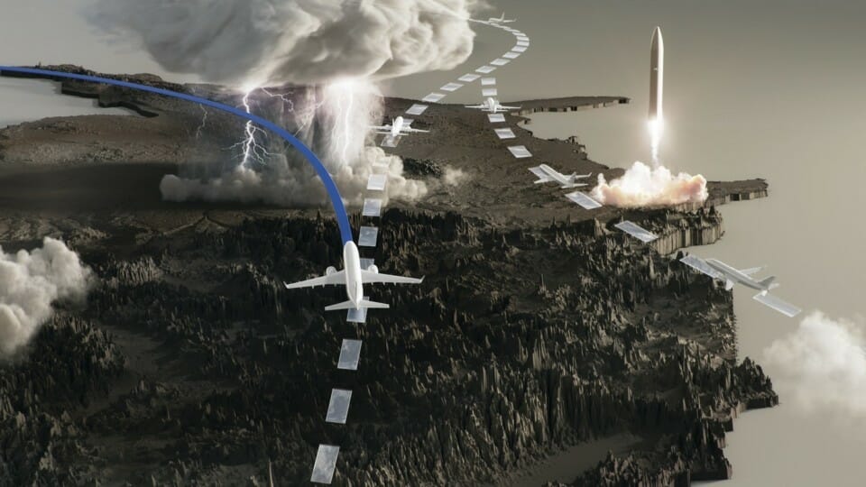 a plane flying over a storm