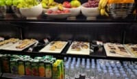 a shelf with food on it