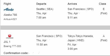 a screenshot of a flight schedule