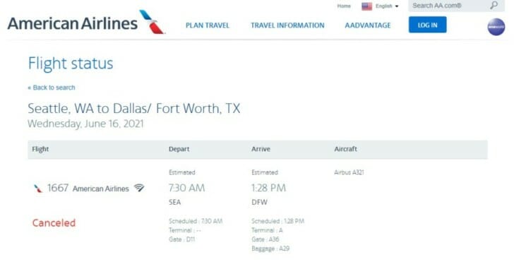 a screenshot of a flight information