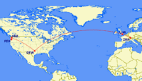 a map of the world with a red line