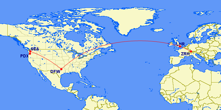 a map of the world with a red line