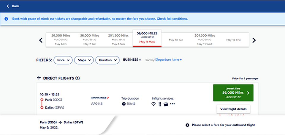 Delta SkyMiles Partner Award Pricing Differences - Flying Blue CDG-DFW