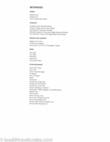 a list of drinks on a white background