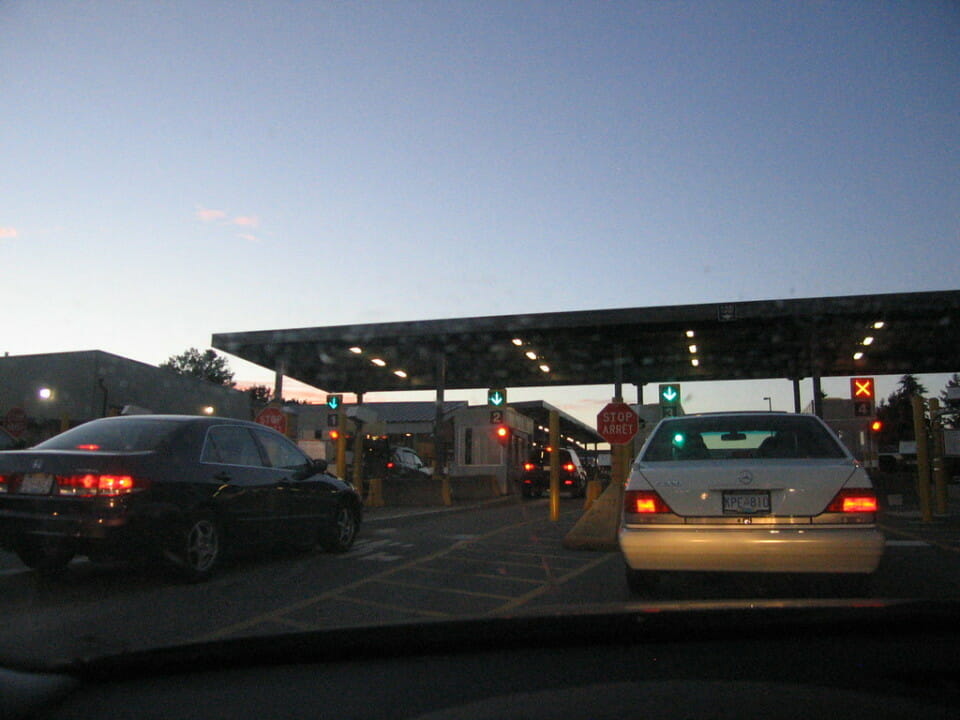 cars at a toll booth