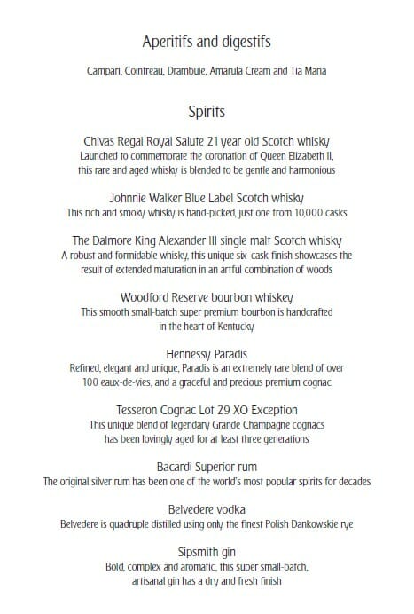 a menu of alcohol with text