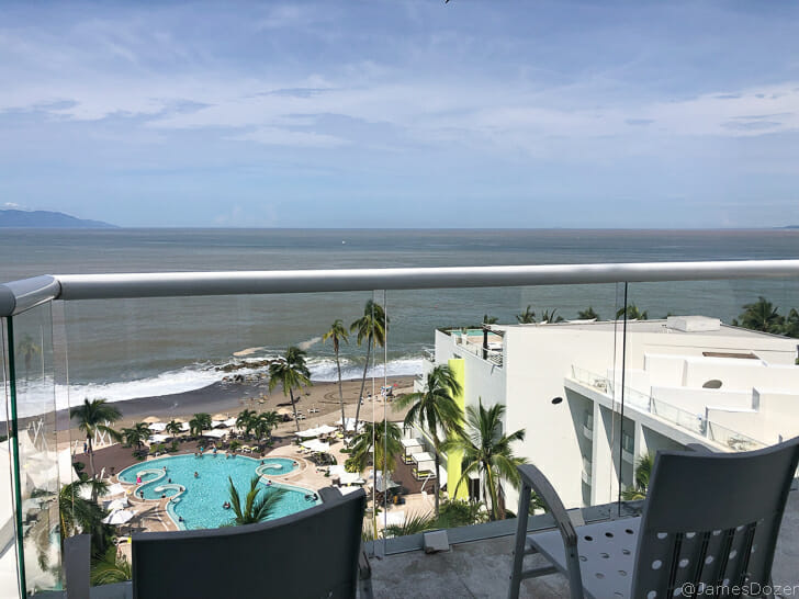 a view of a beach from a balcony