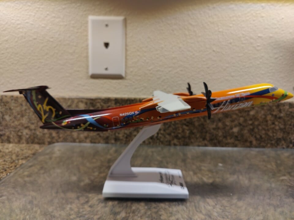 a model airplane on a stand