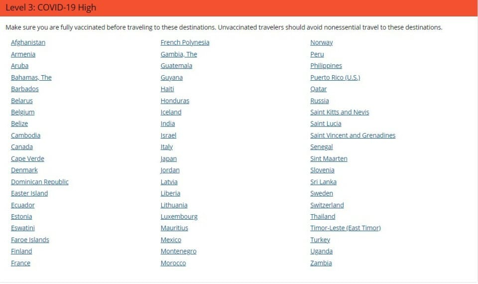 a screenshot of a travel list