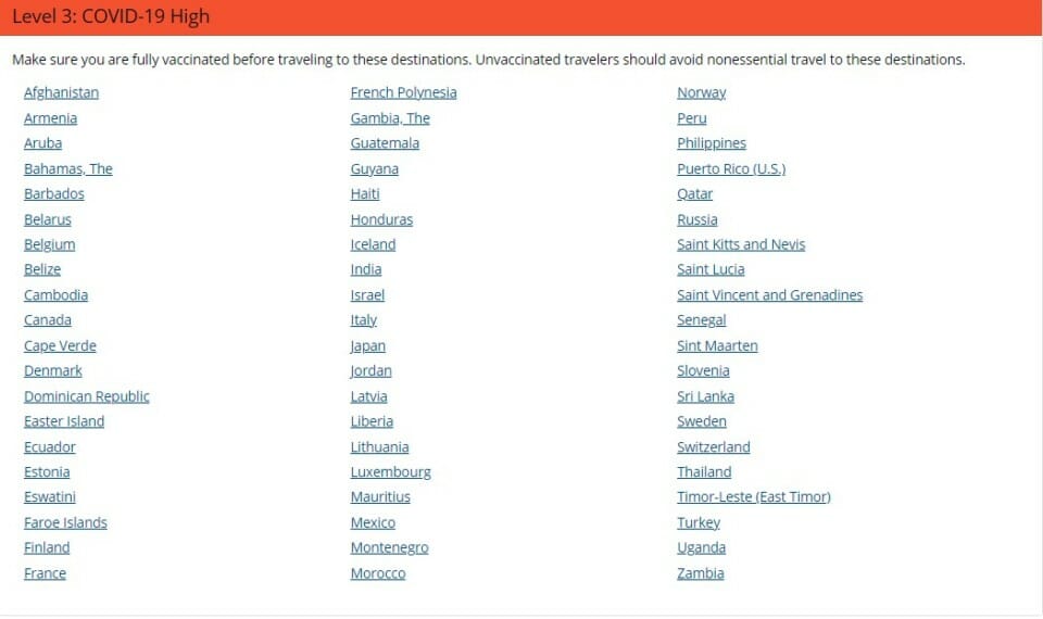 travel level 3 countries