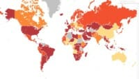 a map of the world with different colored countries/regions