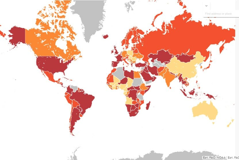 a map of the world with different colored countries/regions