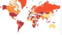 a map of the world with different colored countries/regions