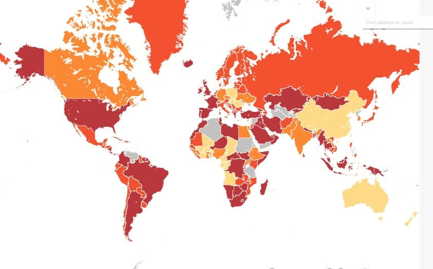 a map of the world with different colored countries/regions