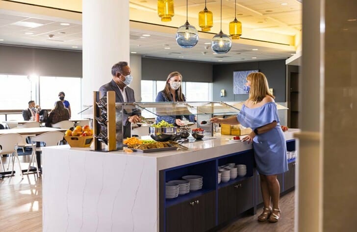 a group of people in a restaurant