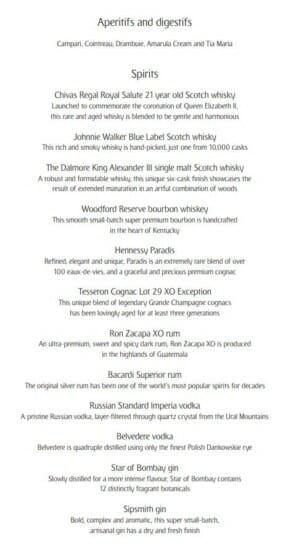 a list of alcohol drinks