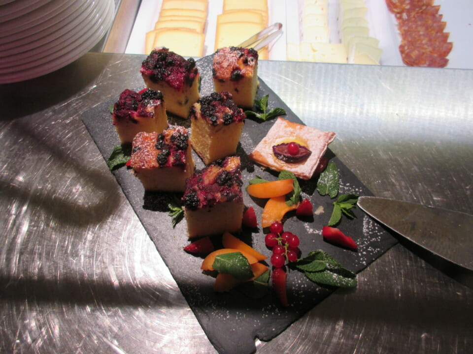 a plate of desserts on a table
