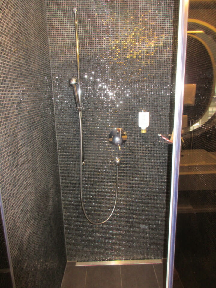 a shower with a shower head