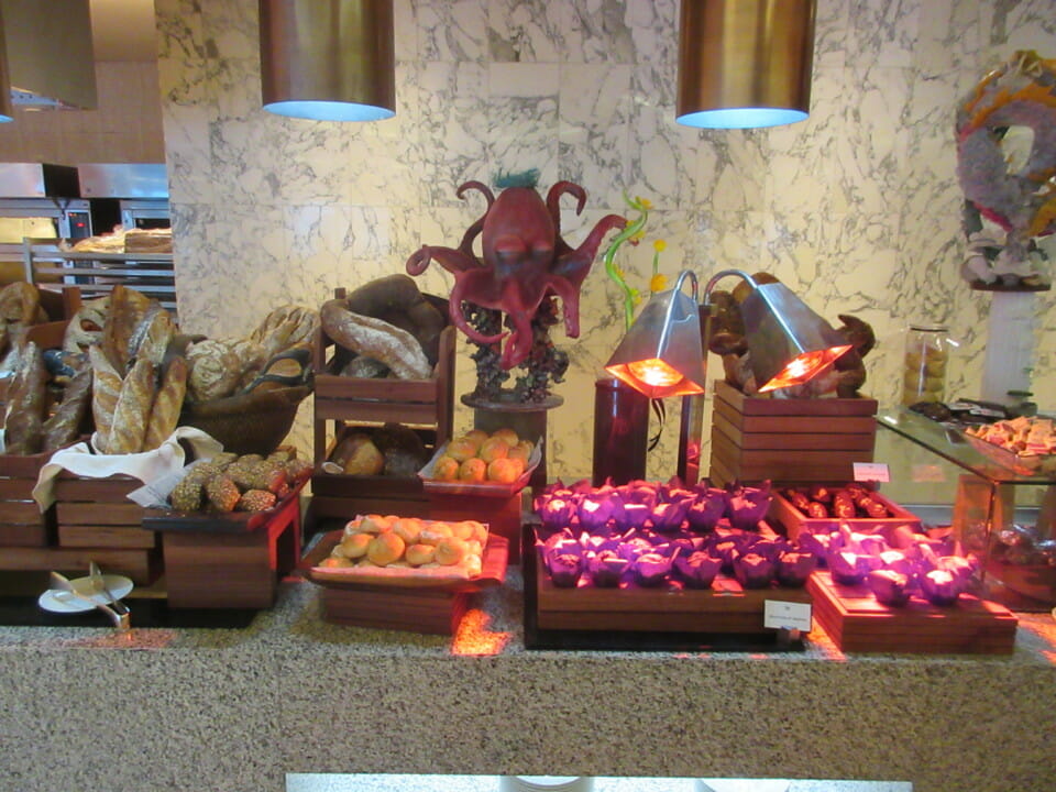 a display of food on a counter