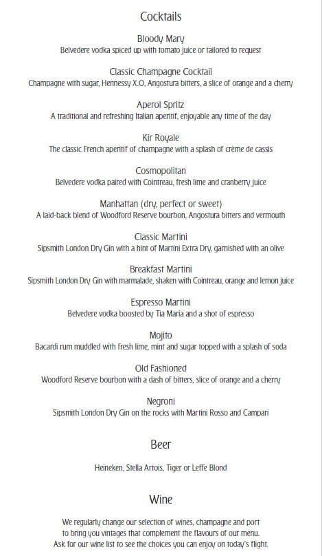 a menu of a drink