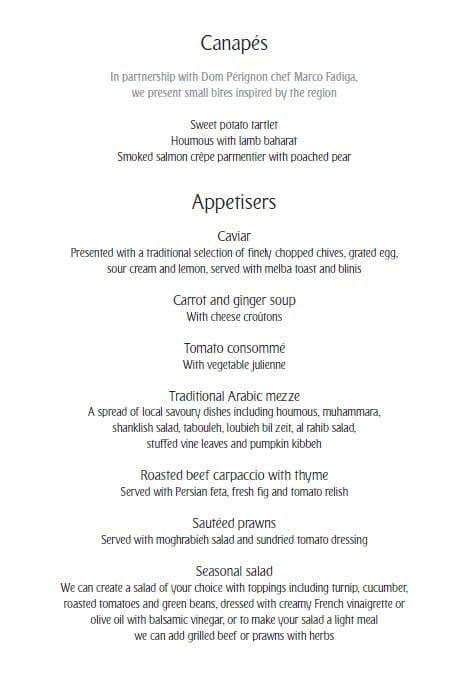 a menu with text on it