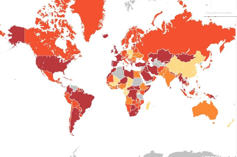 a map of the world with different colored countries/regions