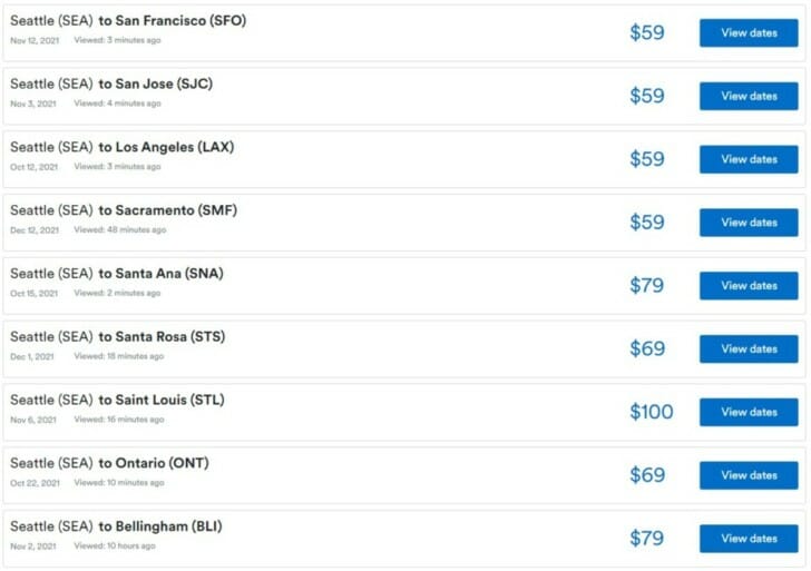a screenshot of a list of cities