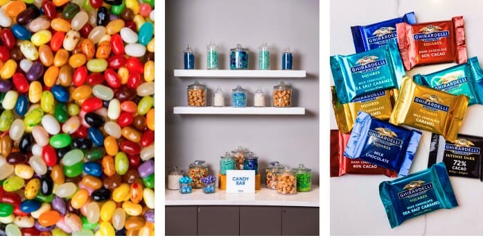 a collage of different candies