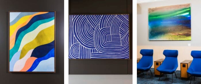 a collage of art on a wall
