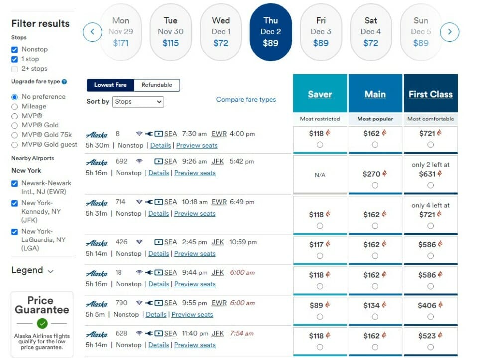 a screenshot of a flight schedule
