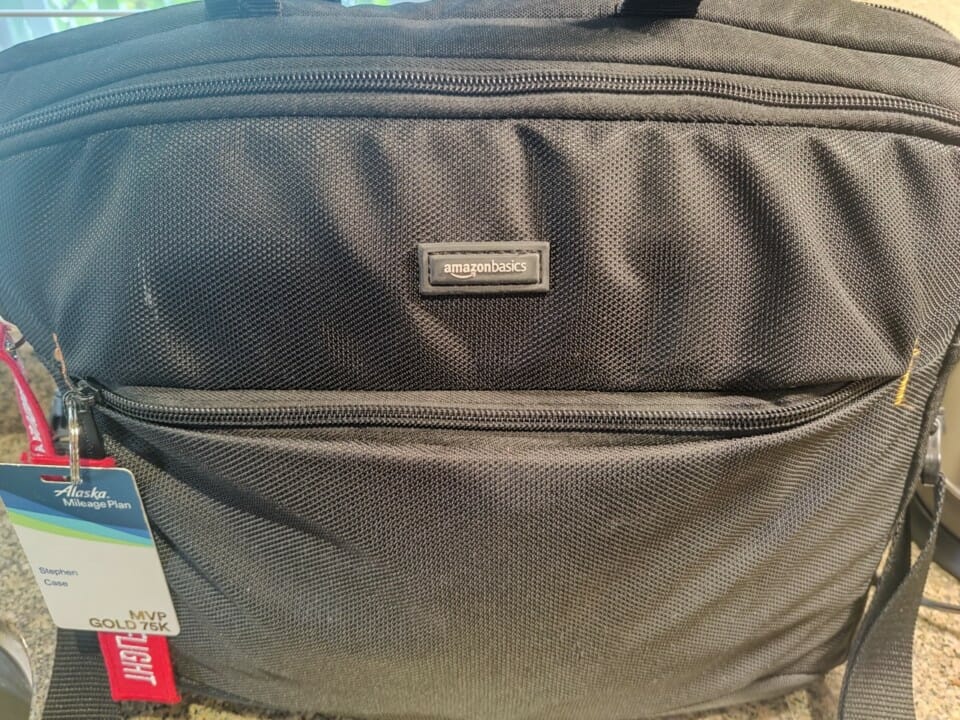 a black bag with a label