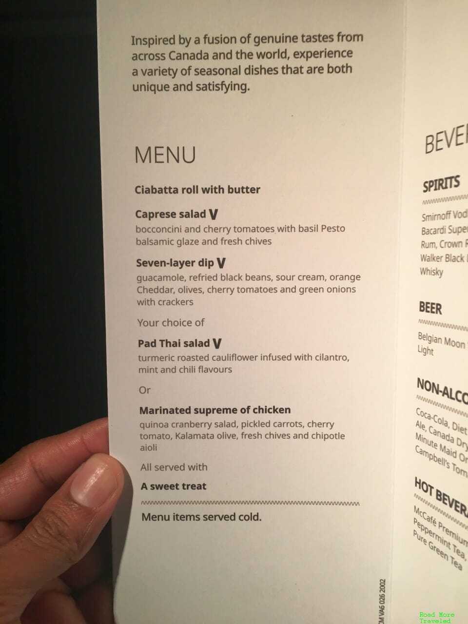 WestJet Premium B737 - menu