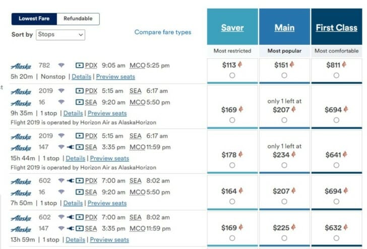 a screenshot of a flight schedule