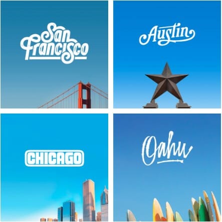 a collage of different cities