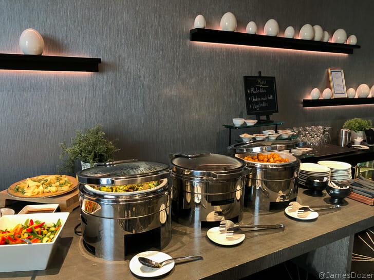 a buffet table with food on it