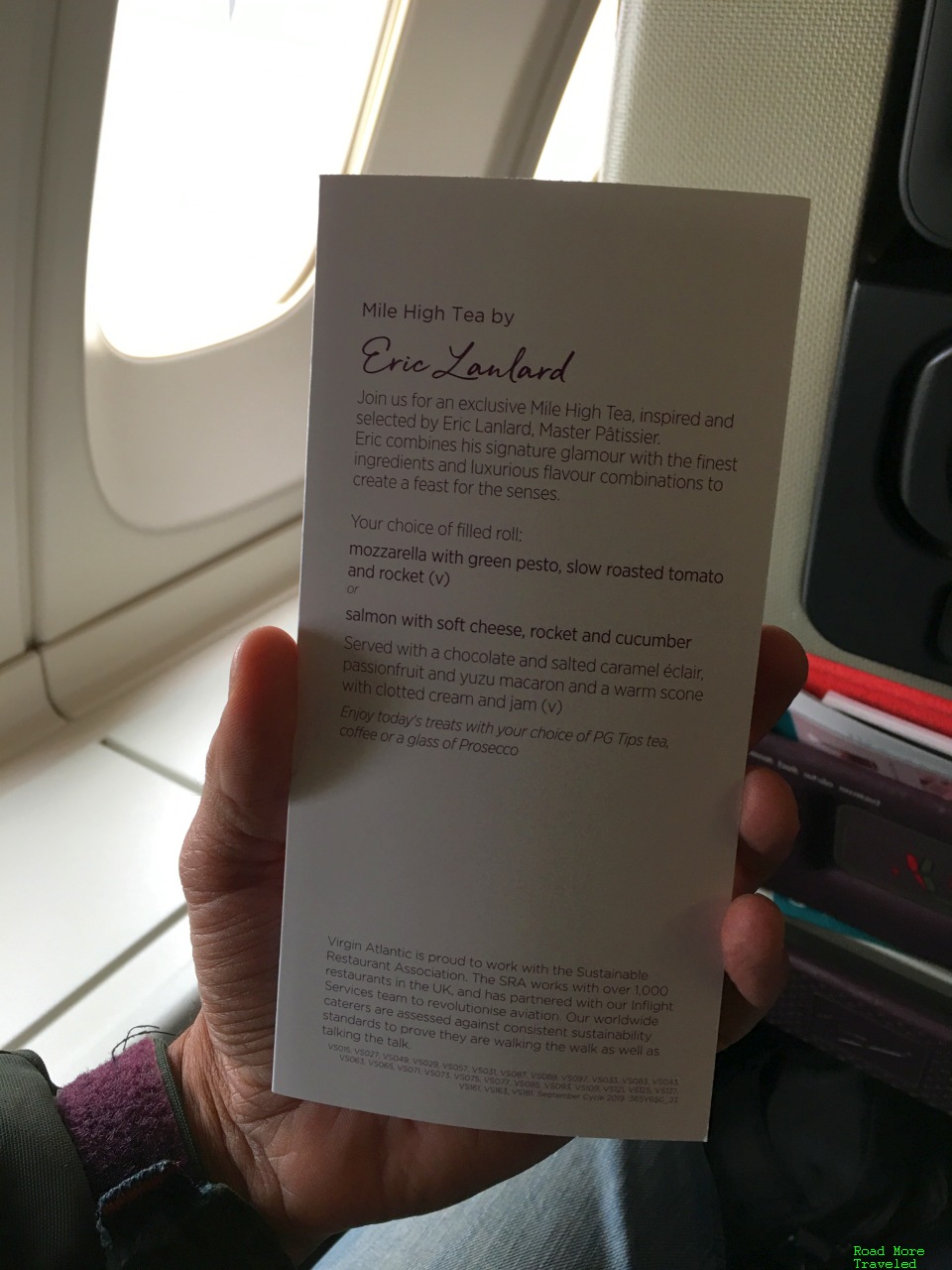 Virgin Atlantic B747 Premium Economy - afternoon tea menu