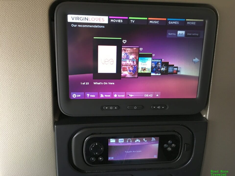 Virgin Atlantic B747 Premium Economy - Vera entertainment system