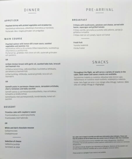 finnair menu