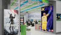 a store with a movie poster