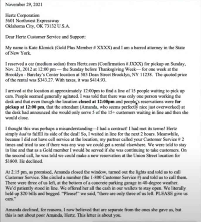 a letter to a customer