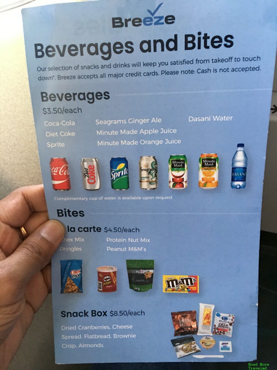 Breeze Airways Nice Class - food & beverage menu