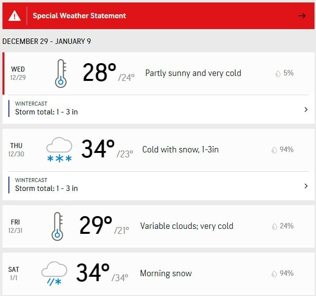 a screenshot of a weather report