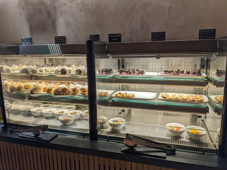 a display case with food on it