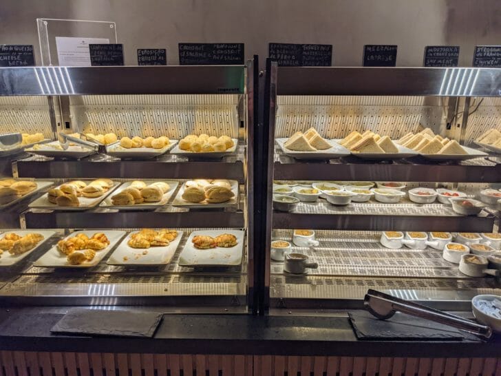 a display case with food on it