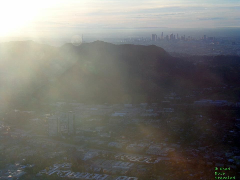 LA skyline behind Hollywood Hills